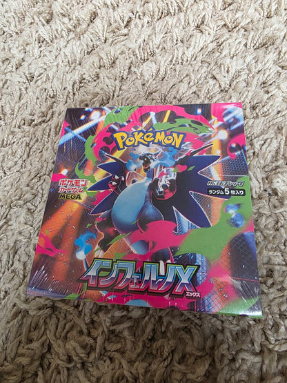 Fabrieksverzegelde Japanse Pokémon TCG Inferno X (M2) booster box — ongeopend, originele shrinkwrap